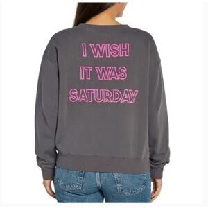 Wildfox Graphic Grey Crewneck “I Wish It Was Saturday” Sweatshirt Size L